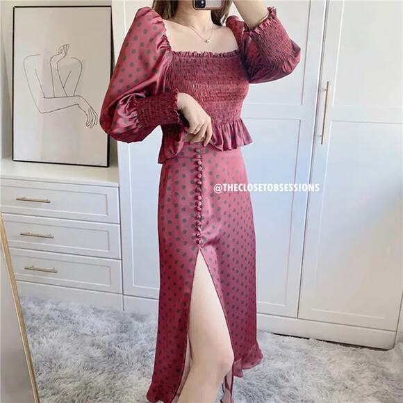 ZARA Co-Ord Polka Dot Puff Sleeve Top & Midi Skirt Set NWT ❤️ - Picture 8 of 16